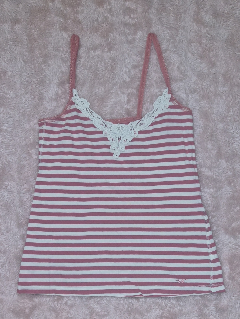 Hollister Pink and White Striped Lace-Trim Cami